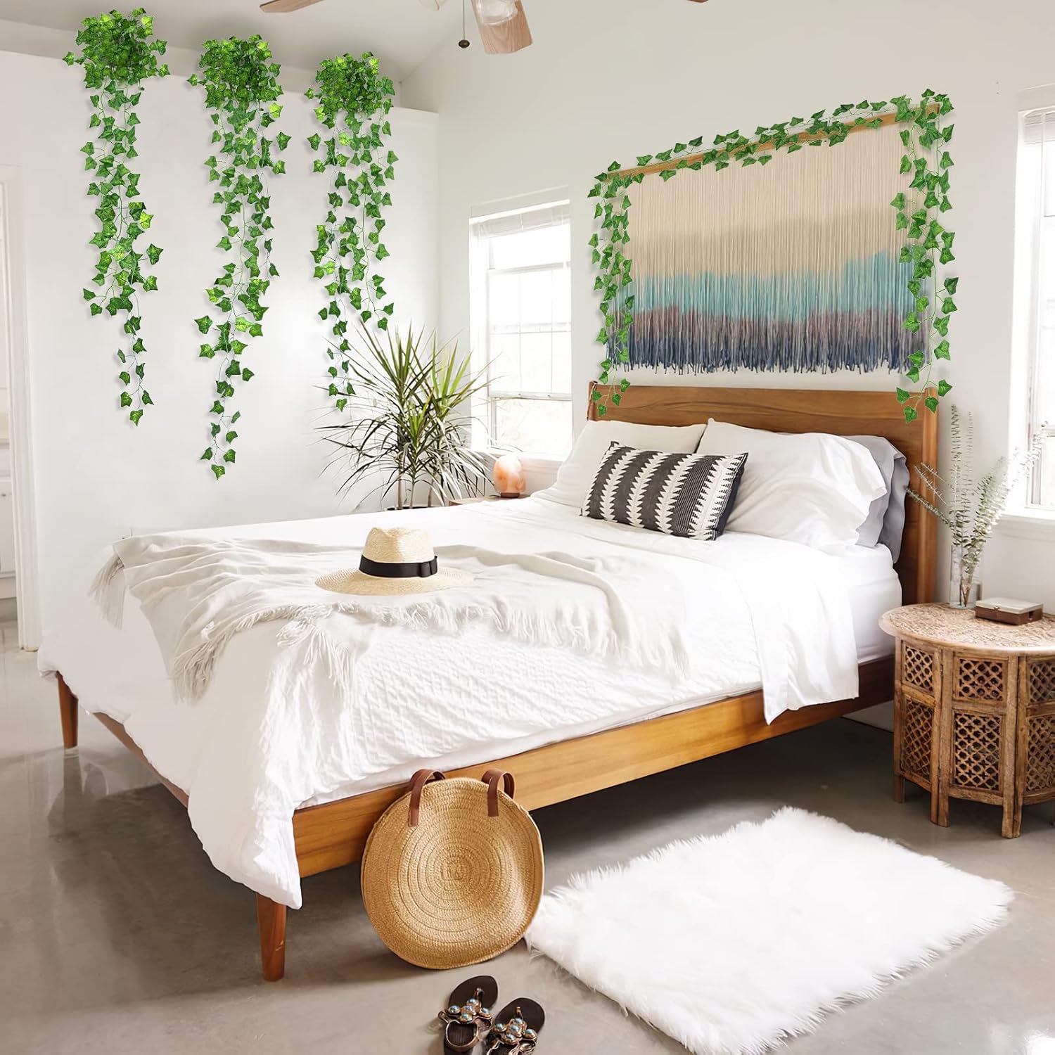 CQURE 20 Pack 140Ft Artificial Ivy Fake Vines,Ivy Garland Greenery Garland Fake Hanging Plants Vines Aesthetic Green Leaves for Bedroom Wedding Party Garden Wall Room Decor
