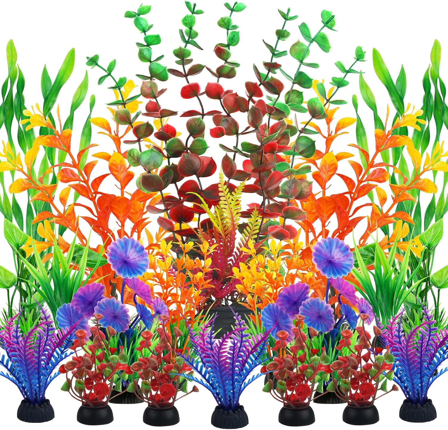 Fish Tank Decorations Plastic Plants Large, Aquarium Artificial Plants Decor Colorful Ornament Safe for All Fish - 20pcs