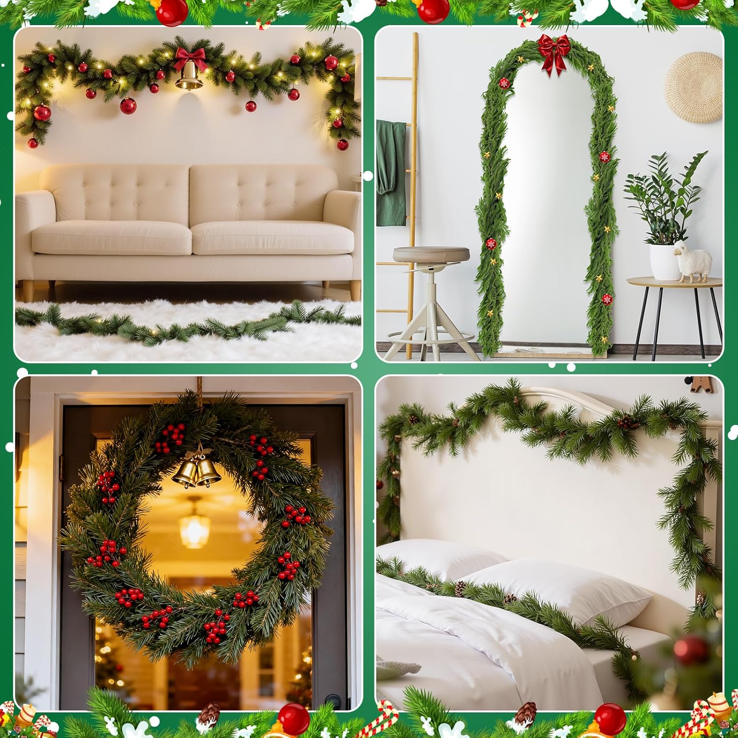 2 Pack 6 Ft Artificial Norfolk Pine Garlands - Christmas Decor Realistic Pine Garland, Green Faux Greenery Garland for Table, Mantle, Fireplace, Wall, Indoor Outdoor Winter Christmas Decorations
