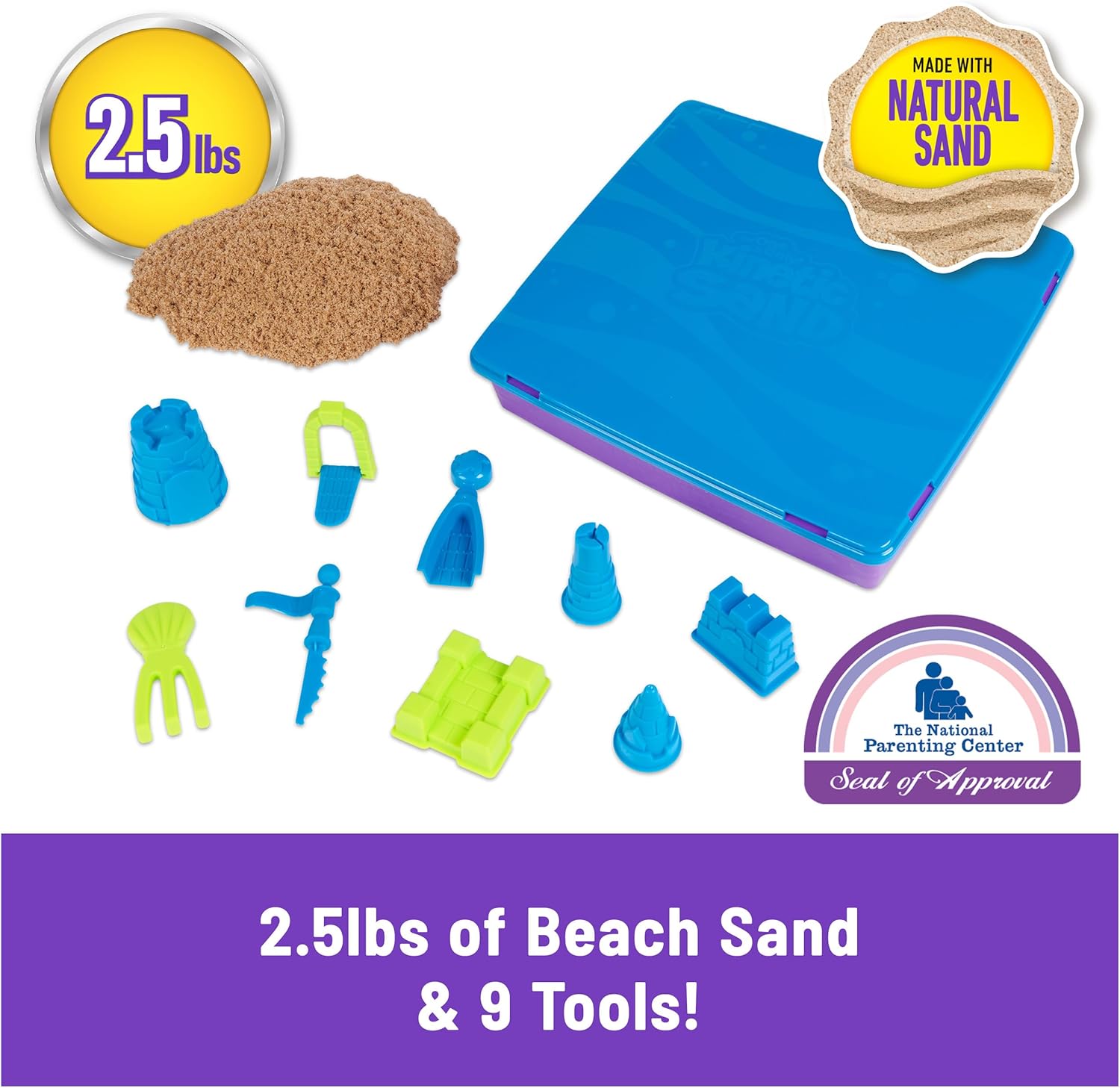 Kinetic Sand, Deluxe Beach Castle Playset with 2.5lbs Play Sand, Tools & Molds, Sensory Toys, Stocking Stuffers for Kids Ages 3 and up