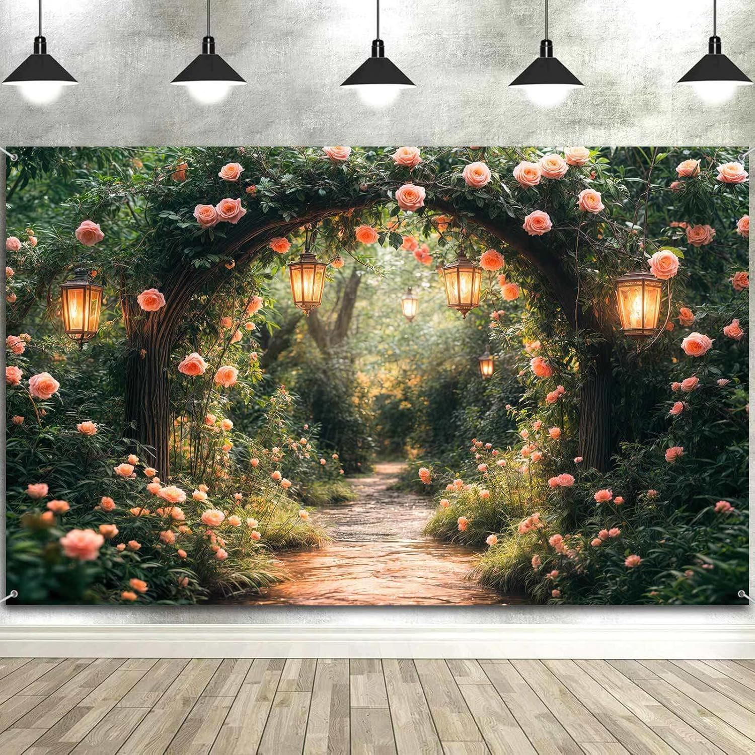 Spring Enchanted Garden Backdrop Fairy Magic Forest Party Decorations Banner Floral Wonderland Photography Background Wedding Party Decorations Fabric Decor Photo Booth Studio Props 6X4