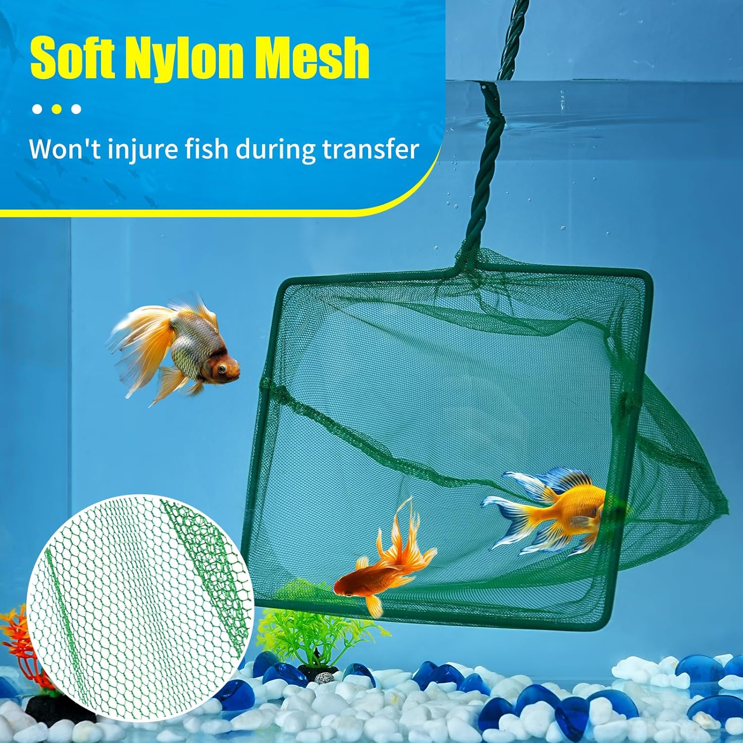 AQUANEAT 8 Inch Aquarium Fish Net, Wastes Skimming Cleaning Tool with Firm Handle for Fish Tanks Small Ponds