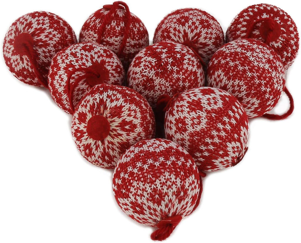 WEWILL 2.75" 10 PCS Red Knitted Sweater Christmas Ball Christmas Tree Ornaments Festival Xmas Party Gifts Decorations Snowflake Pattern