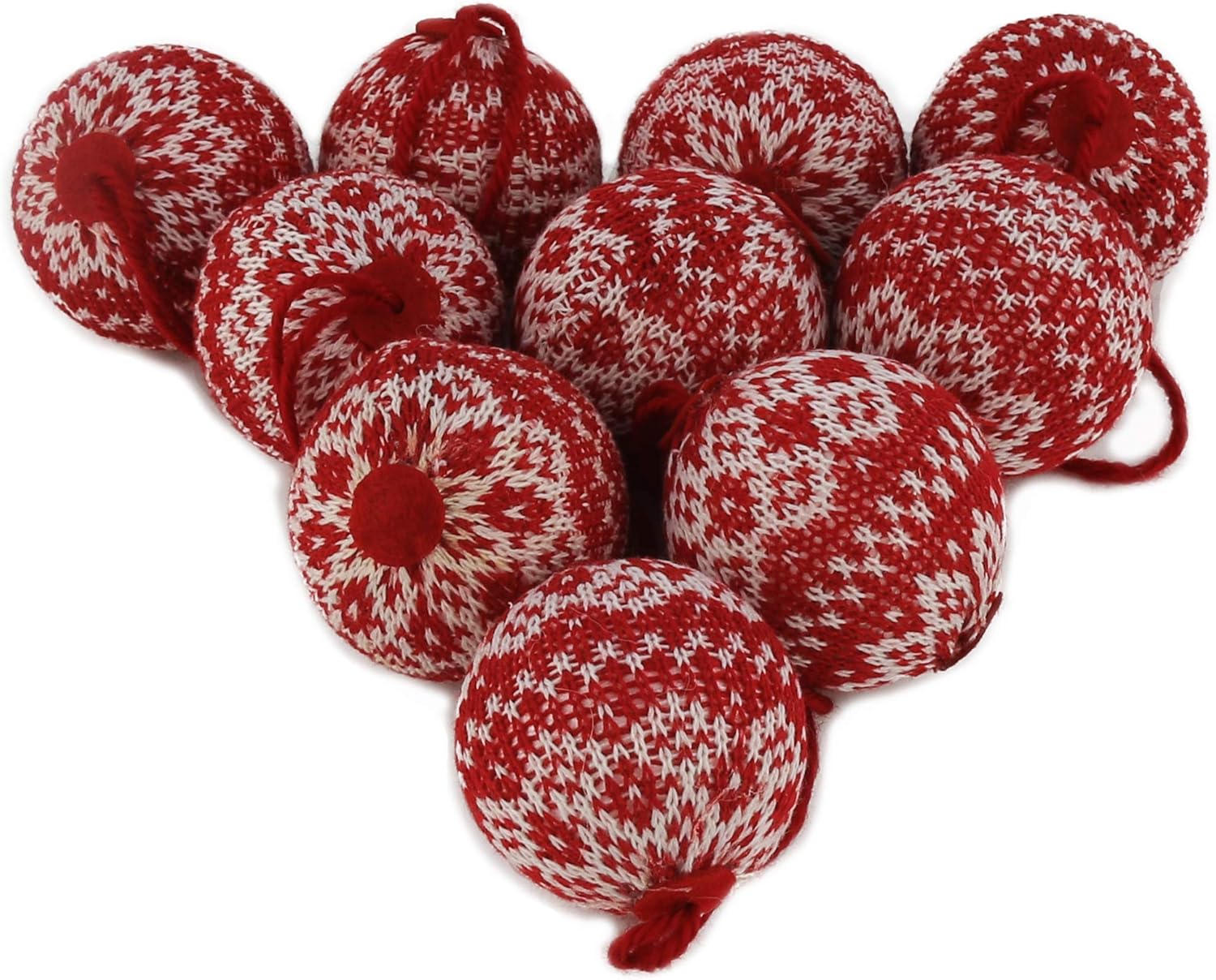 WEWILL 2.75" 10 PCS Red Knitted Sweater Christmas Ball Christmas Tree Ornaments Festival Xmas Party Gifts Decorations Snowflake Pattern
