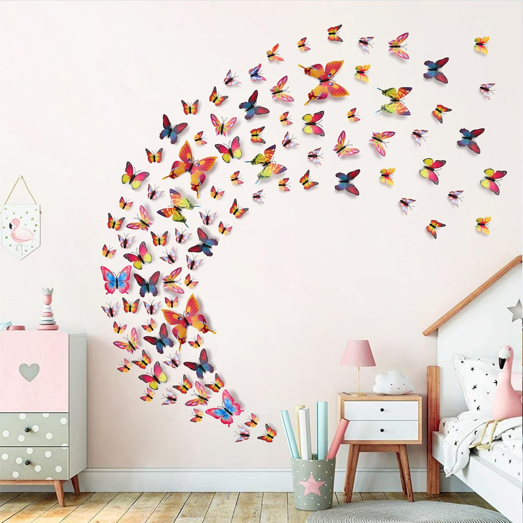 LiveGallery 72 PCS Multicolor Removable 3D DIY Beautiful Butterfly Wall Decals Colorful Butterflies Art Decor Wall Stickers Murals for Kids Baby Boy Girls Bedroom Classroom Offices (Multicolor)