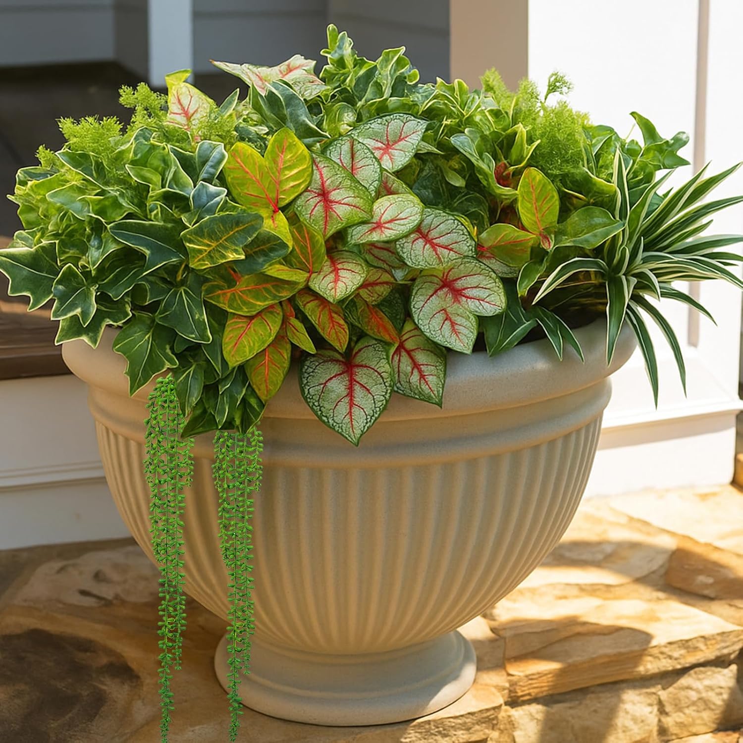 GTIDEA 17 Bundles Outdoor Artificial Plants UV Resistant Fake Greenery Stems Faux Shrubs for Indoor Outside Hanging Front Porch Patio Garden Window Box Home Decor