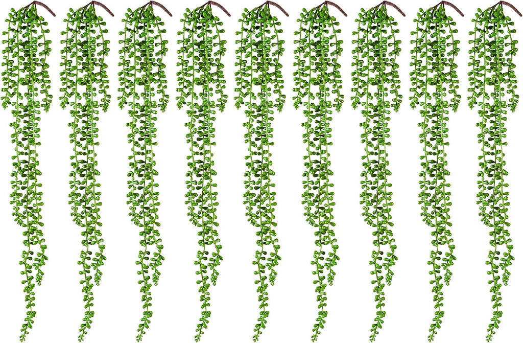 9PCS Artificial Succulents Hanging Plants,27.5 Inch Fake String of Pearls Greenery Plants 5 Branches for Fall Home Garden Office Party Balcony Wall Indoor Outdoor Autumn Decoration
