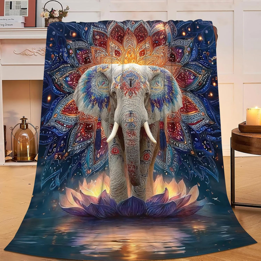 Elephant Throw Blanket Mandala Elephant Stuff Gifts for Kids Girls Boys Adults Women Men Soft Cozy Warm Plush Fluffy Fuzzy Fleece Blanket Decor 60''X80''