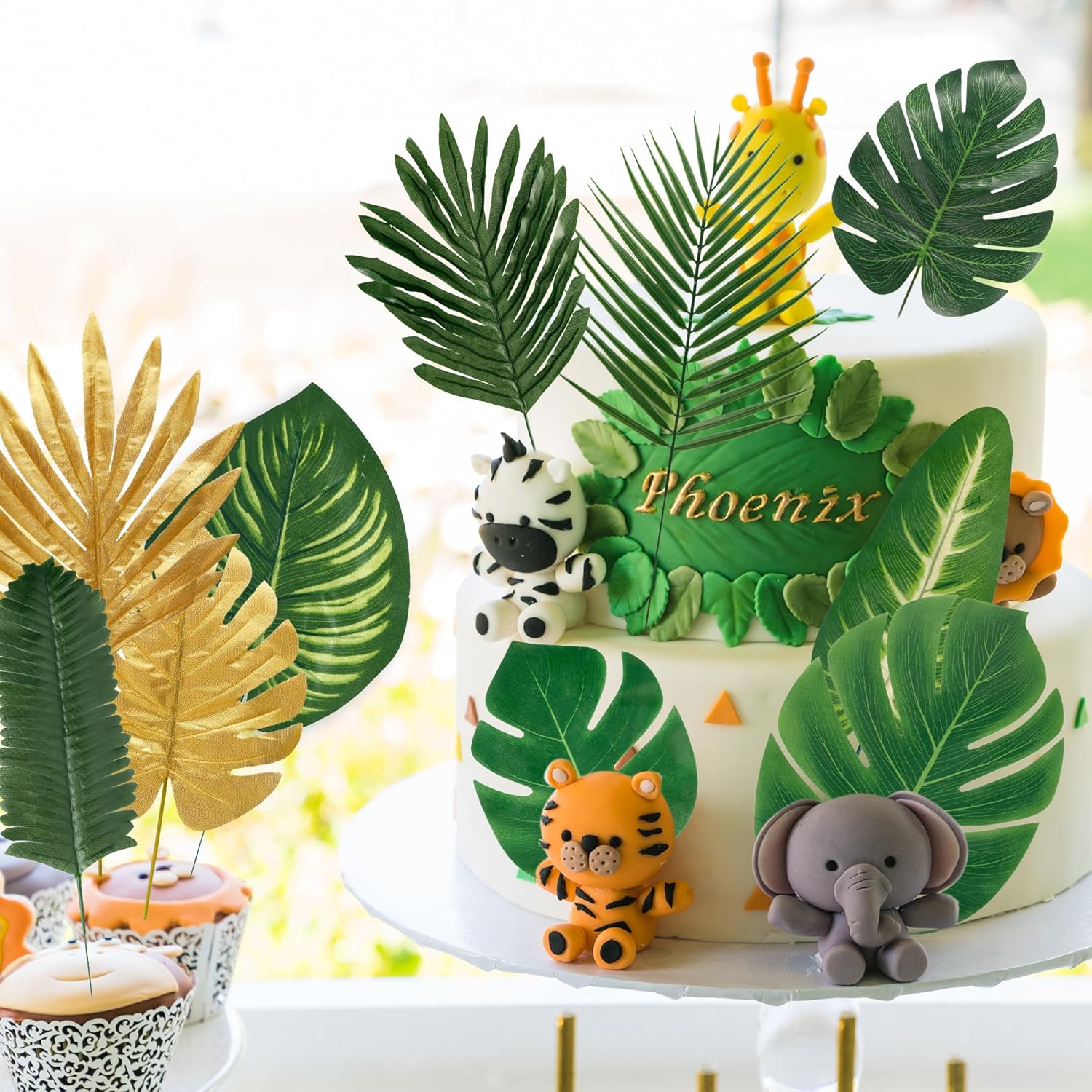 Sggvecsy 110 Pieces 11 Kinds Artificial Tropical Palm Leaves Tropical Leaves Monstera Leaves Safari Jungle Leaf with Stems for Hawaiian Luau Party Table Wedding Shower Birthday Theme Decorations