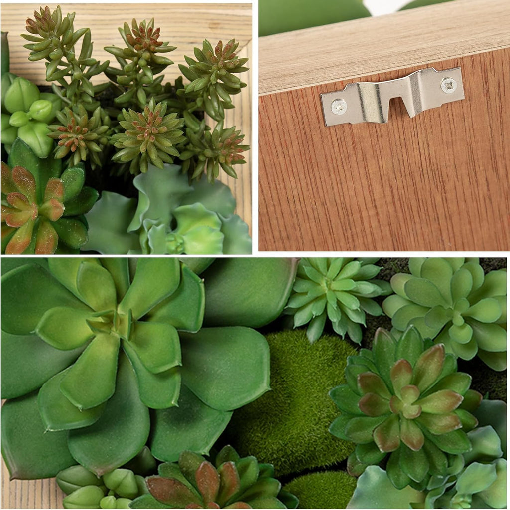Artificial Succulent Wall Decor Fake Hanging Succulents with Wood Plant Box, Succulent Plants Artificial 3D Wooden Wall Decor Faux Hanging Plants Indoor Succulents Arrangement