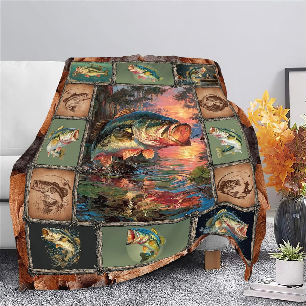 Fish Throw Blanket Fishing Stuff Gifts for Kids Girls Boys Adults Women Men Soft Cozy Warm Plush Fluffy Fuzzy Fleece Blanket Decor 40''X50''