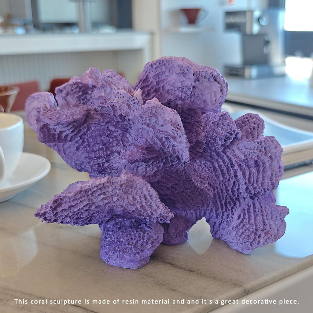 Artificial Sea Coral Statue, Coral Sculpture Resin Nautical Decor, Coastal Decorations for Home, Beach Themed Party Wedding Room Kitchen Table Shelf (Gradient Purple)