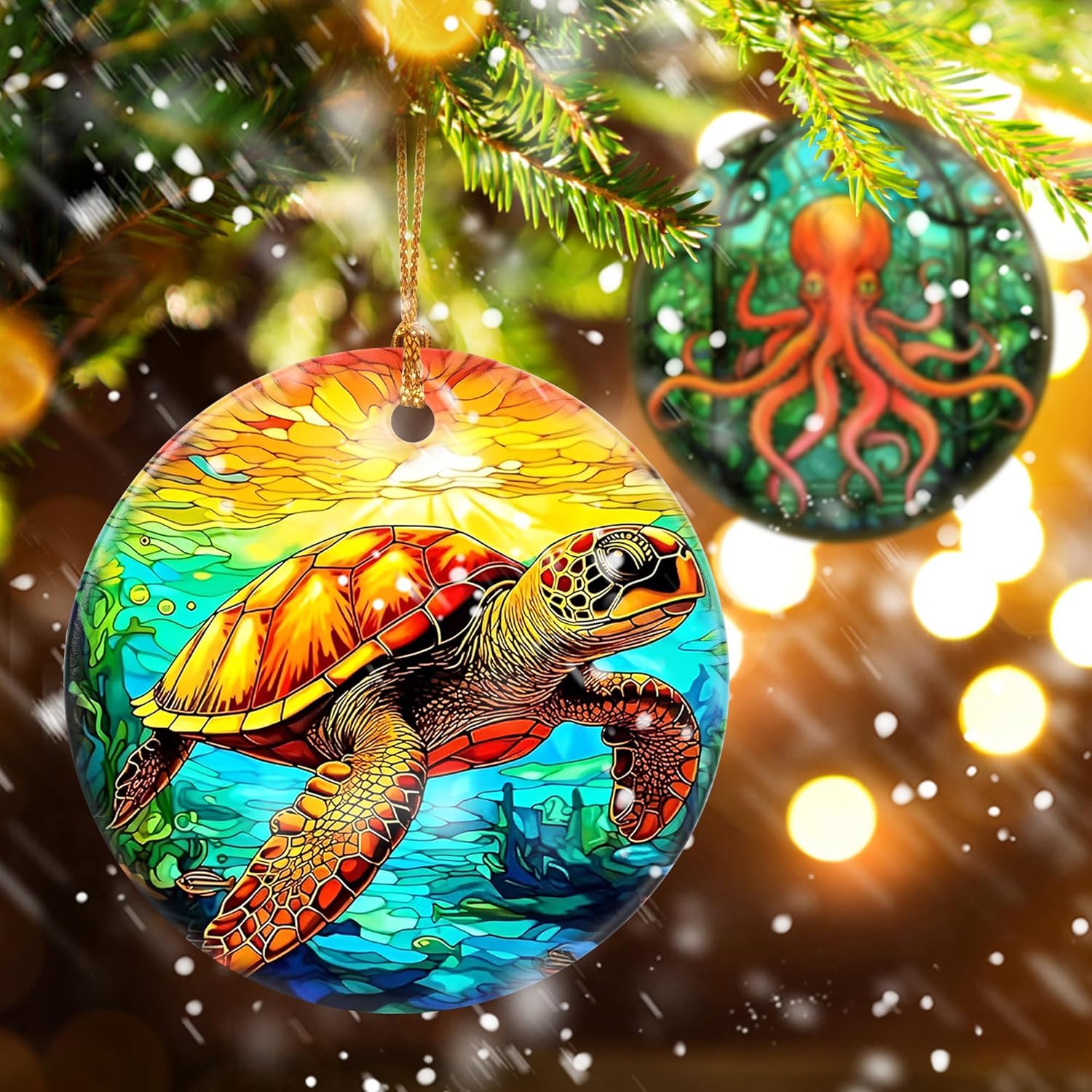 Touber Christmas Ornament, Christmas Decoration, Holiday Present Idea, Heirloom Keepsake, Round Ceramic, Gift Exchange, Gift Idea, Sea Turtle