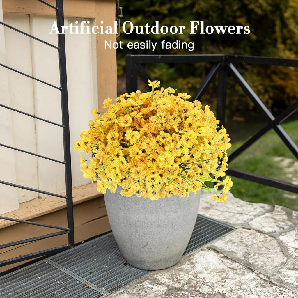 20 Bundles Artificial Flowers for Outdoors Decorations, Fake Flowers Faux Plants Silk Colorful Daisy Eucalyptus Flowers Realistic UV Resistant for Garden Patio Porch Box Home Decor, Yellow