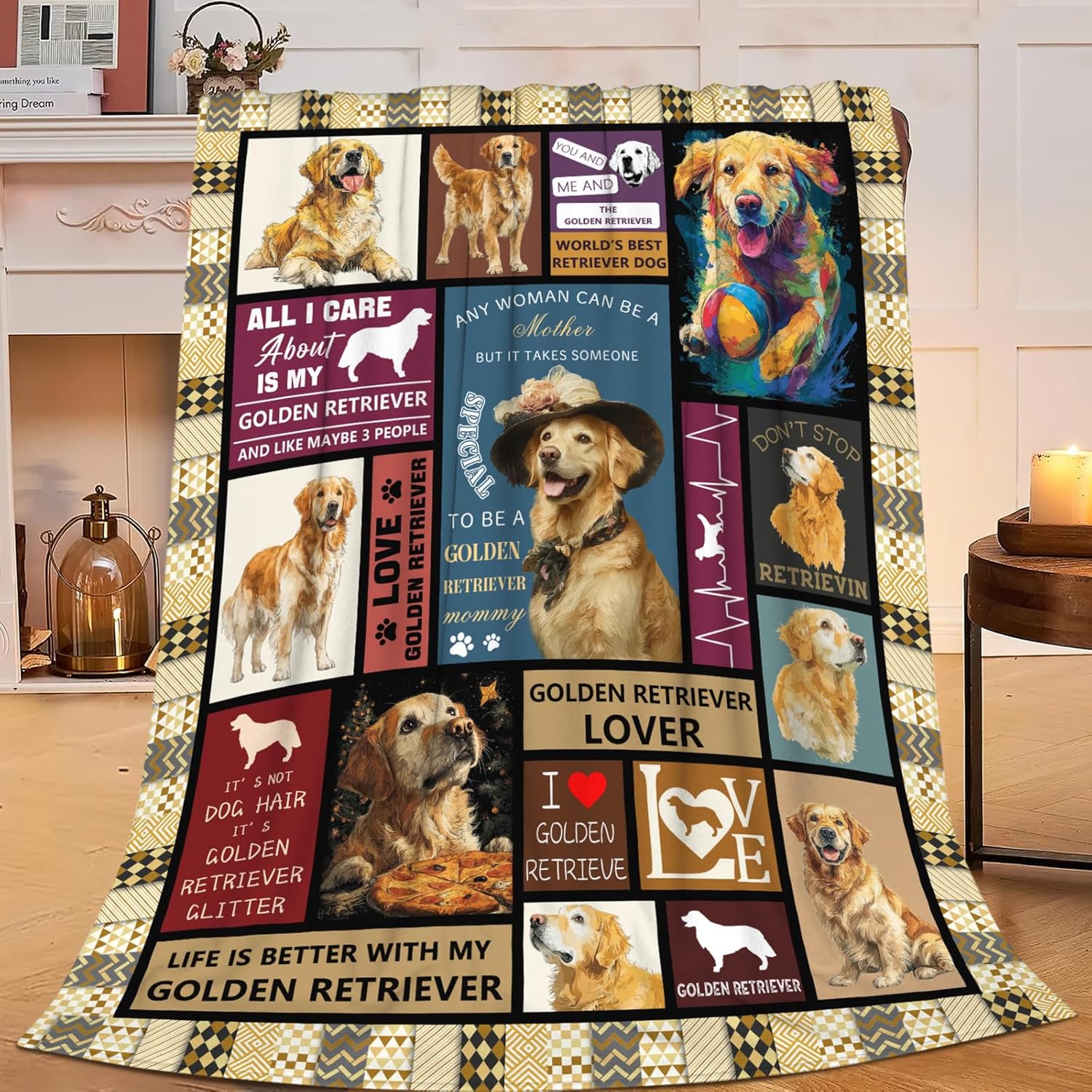 Golden Retriever Throw Blanket Golden Retriever Puppy Stuff Gifts for Dog Lover Kids Girls Boys Adults Women Men Soft Cozy Warm Plush Fluffy Fuzzy Fleece Blanket Decor 60''X80''