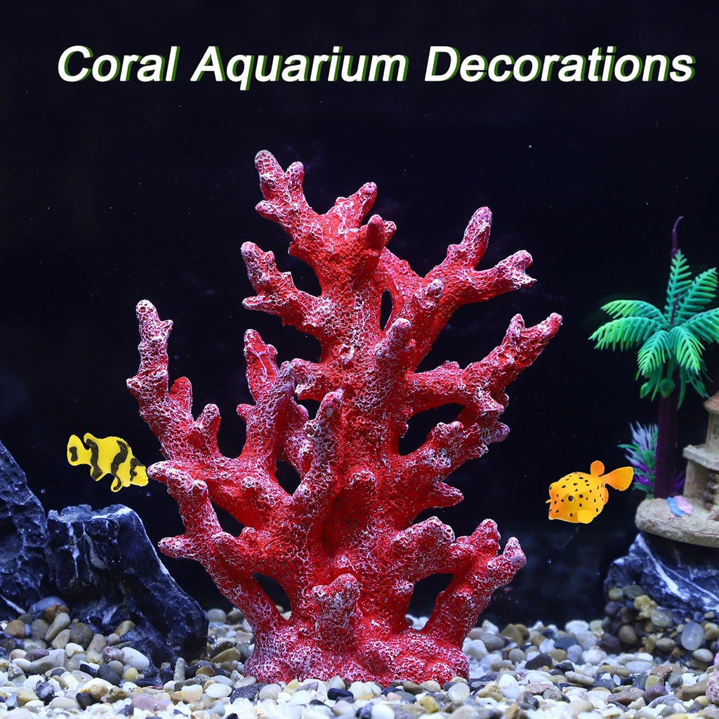 Artificial Coral Decor for Aquarium, Resin Ornaments and Statue Home Decor, 7.48"x2.36"x9.45", Red