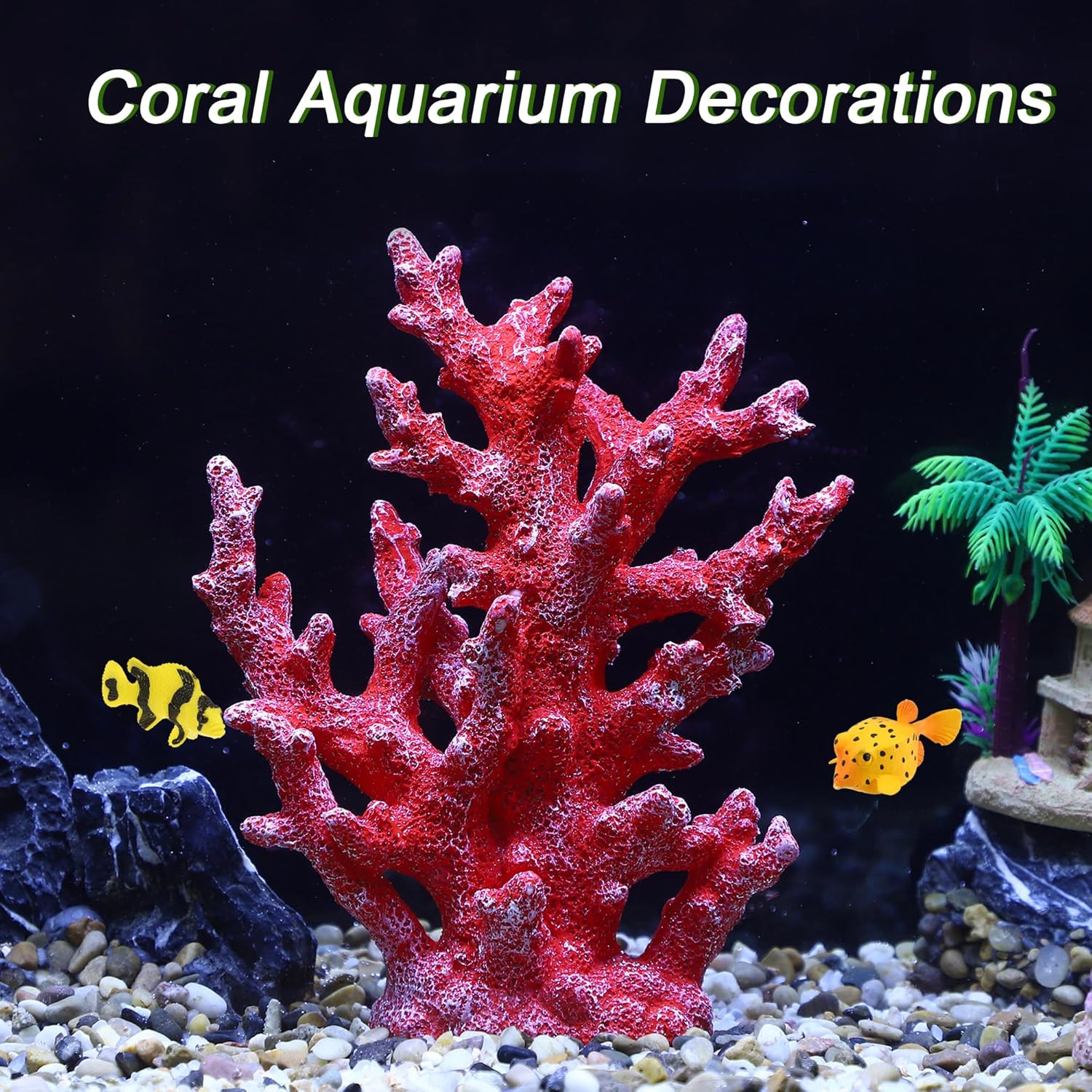 Artificial Coral Decor for Aquarium, Resin Ornaments and Statue Home Decor, 7.48"x2.36"x9.45", Red