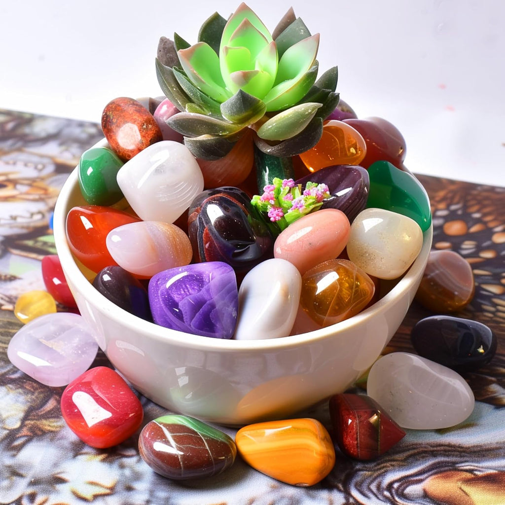 Polished Stone Set, Limited Edition, 50 Pcs, 1.8 lbs, 0.8 Inches, 25 Types of Extra Large Tumbled Gemstones and Crystals in Bulk for Healing, Reiki, Meditation, and Witchcraft