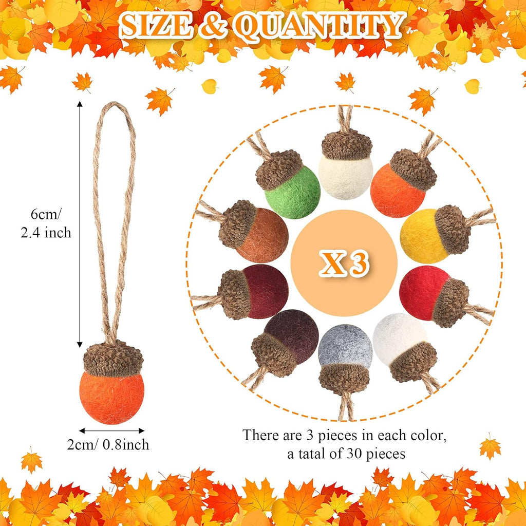 Tatuo 30 Pcs Christmas Felt Acorn Ornaments Colorful Wool Felt Acorn Pom Balls Mini Wool Acorns Bulk for DIY Xmas Crafts Christmas Tree Hanging Ornaments Party Favors Home Indoor Decor(Mixed Colors)