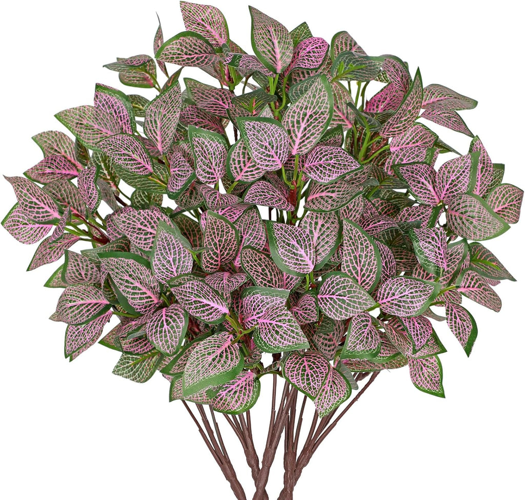Hollyone 5 Bundles Artificial Greenery Plants Stems Faux Fittonia Leaves Plant Bouquet Fillers for Arrangement, Fake Shrub Bushes Plants for Home Centerpiece Indoor Outdoor Garden Patio Porch