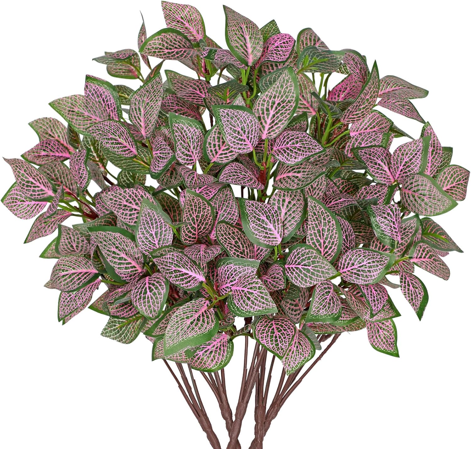 Hollyone 5 Bundles Artificial Greenery Plants Stems Faux Fittonia Leaves Plant Bouquet Fillers for Arrangement, Fake Shrub Bushes Plants for Home Centerpiece Indoor Outdoor Garden Patio Porch