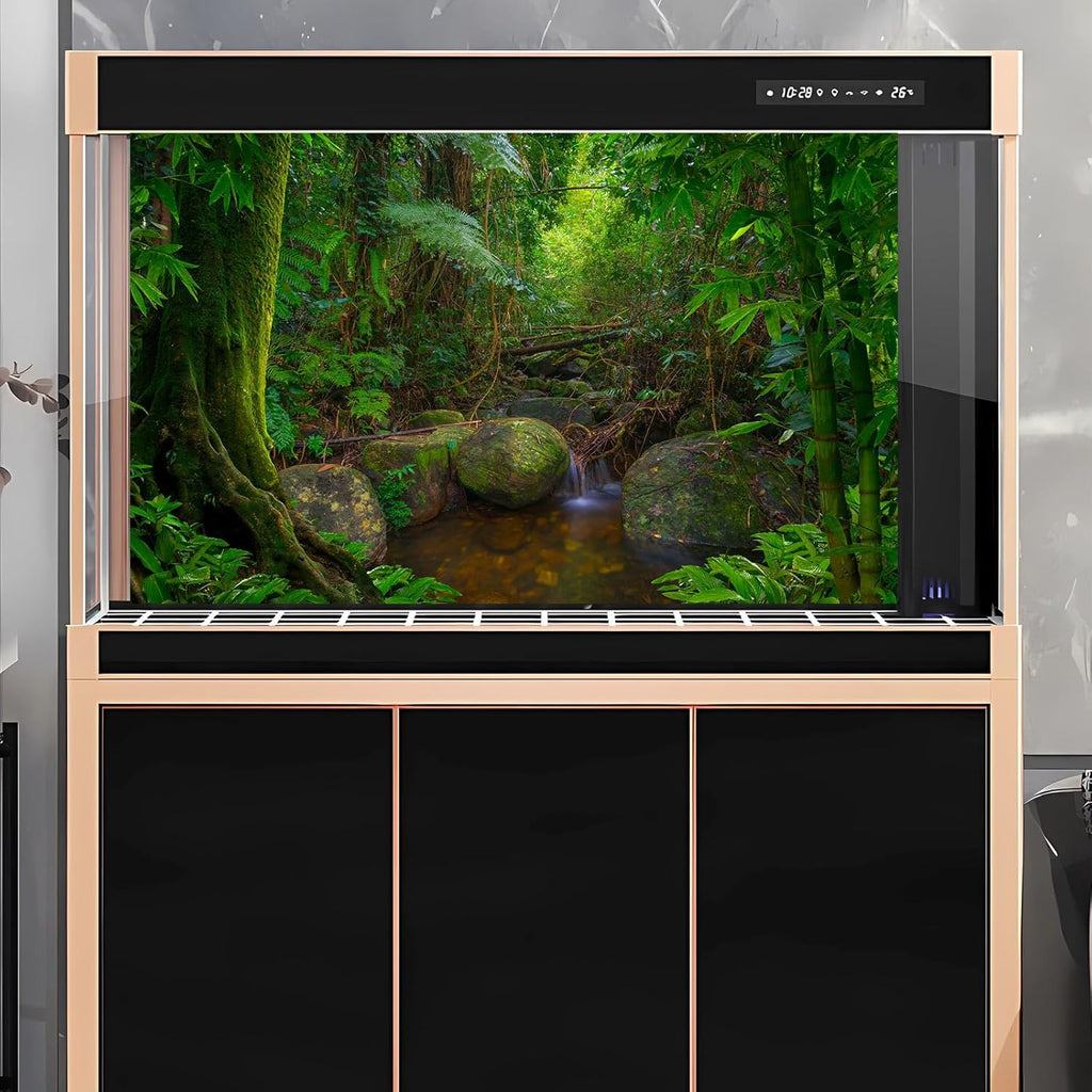 Forest Aquarium Background Jungle Rainforest Stream Terrarium Background Lush Green Trees with Moss Fish Tank Background Forest Stream Rock Reptile Habitat Background Poster Vinyl 48x20in