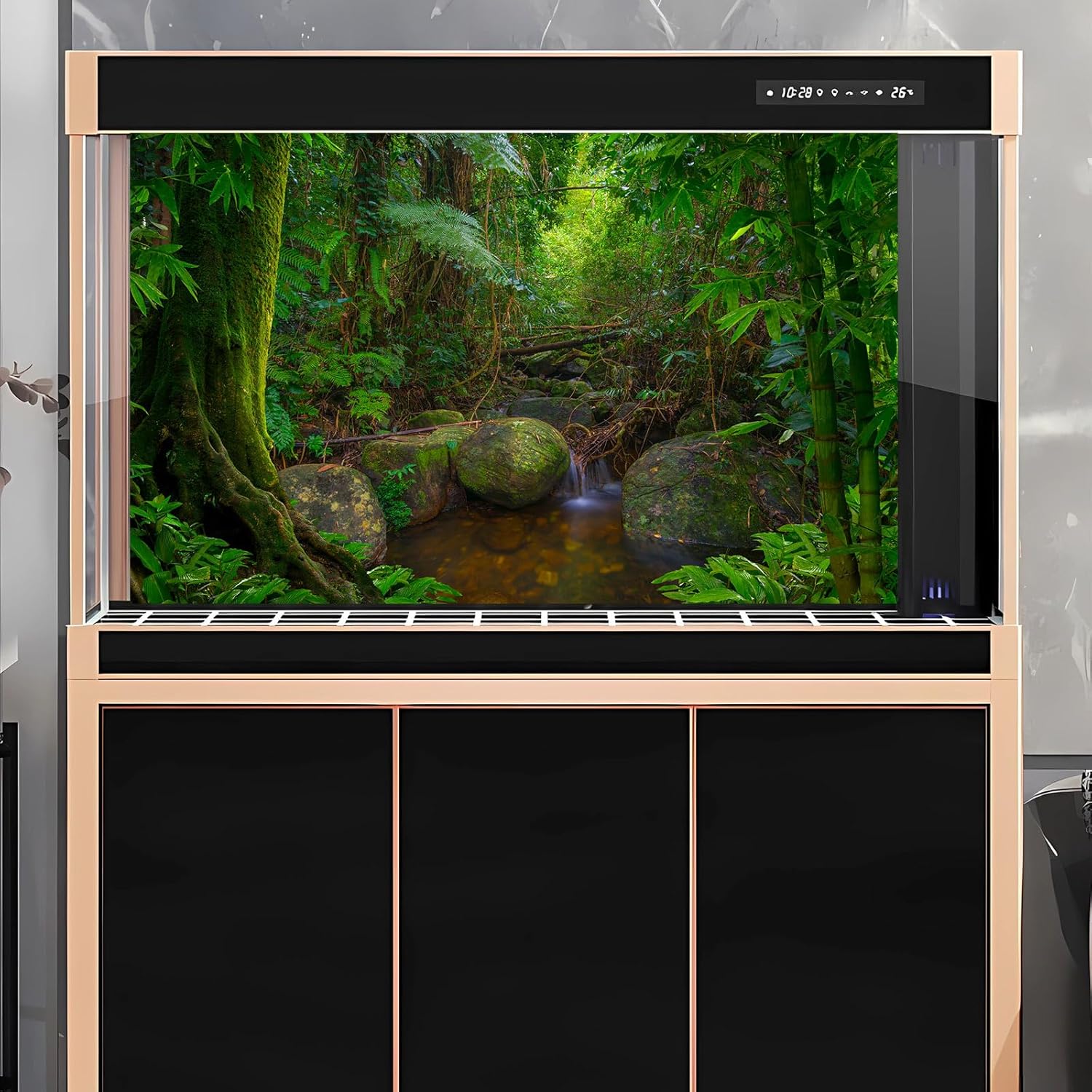 Forest Aquarium Background Jungle Rainforest Stream Terrarium Background Lush Green Trees with Moss Fish Tank Background Forest Stream Rock Reptile Habitat Background Poster Vinyl 48x20in