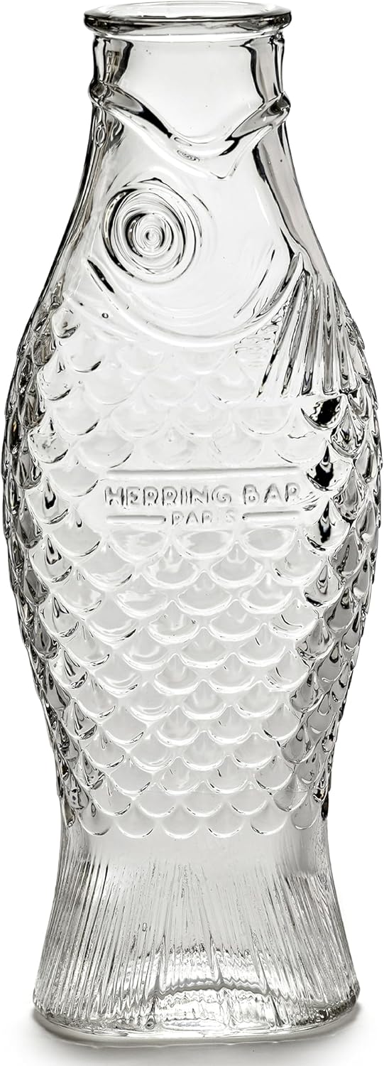 Serax Glass Water Pitcher | Fish & Fish glassware by Paola Navone | Wine Carafe Decanter 28.74 fl oz | Clear Bottle Container for hot and cold Drinks | Beverage Dispenser for Fridge | Suitable as Vase