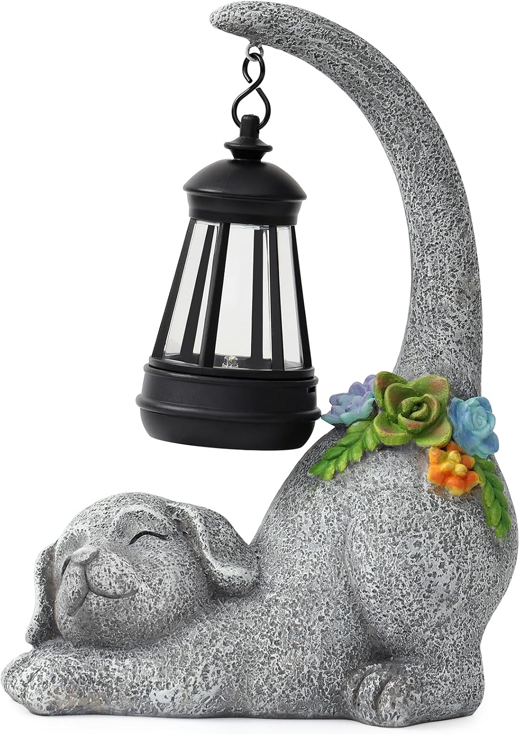 Garden Cute Dog Gnome Statue Decorations - Solar Resin Dog with Solar Garden Lights Outdoor Decorations for Patio,Yard,Lawn,