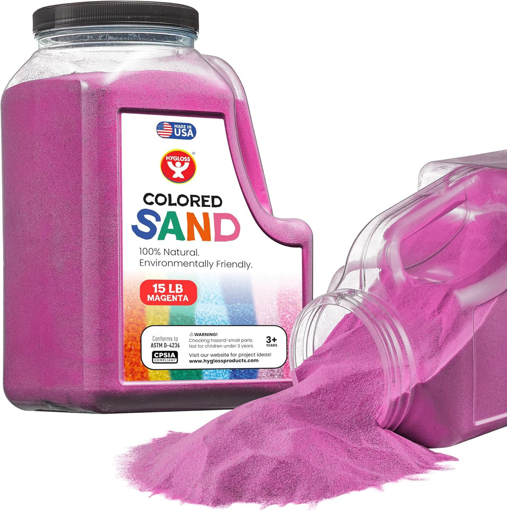 Hygloss Colored Sand for Crafts - 15 lb Bottle, Magenta - Vibrant Colorful Fine Sensory Play Sand Art Kits for Kids - Classroom Activities for Children 3 4 5 6 7 8 9 10 11 12 - Safe for Ages 3+