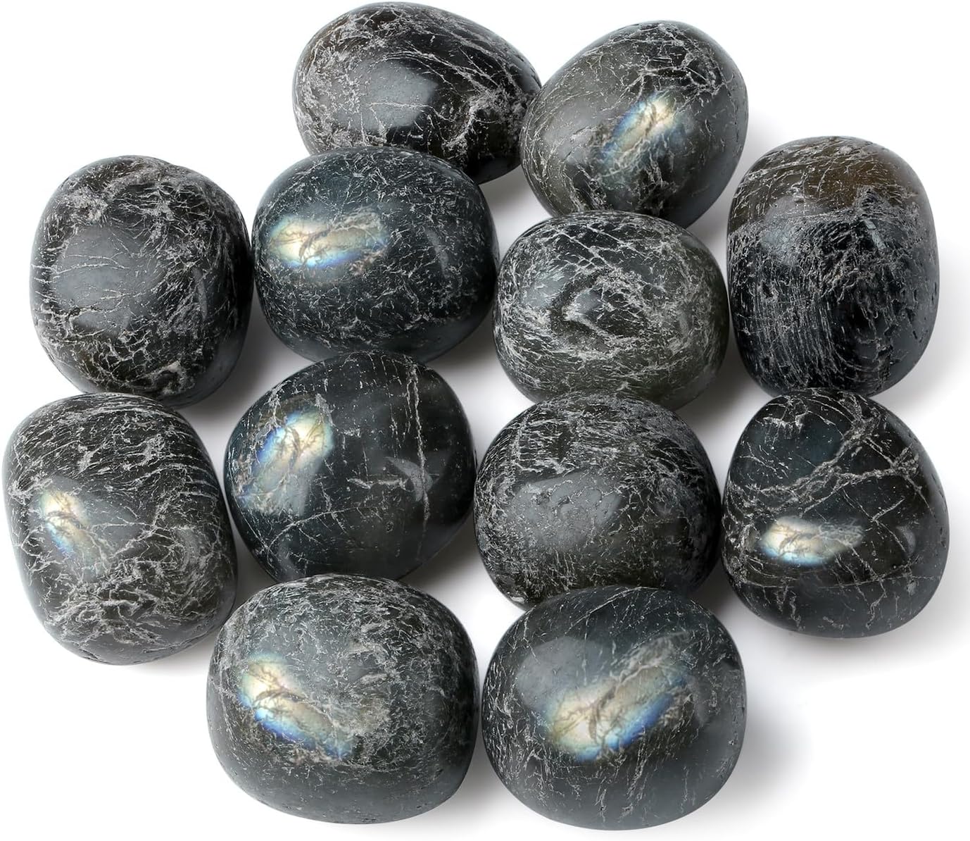 DUQGUHO Labradorite Crystals Healing Crystal Stones Set Natural Crystals Bulk Irregular Tumbled Polished Crystal Stones 0.45 lbs