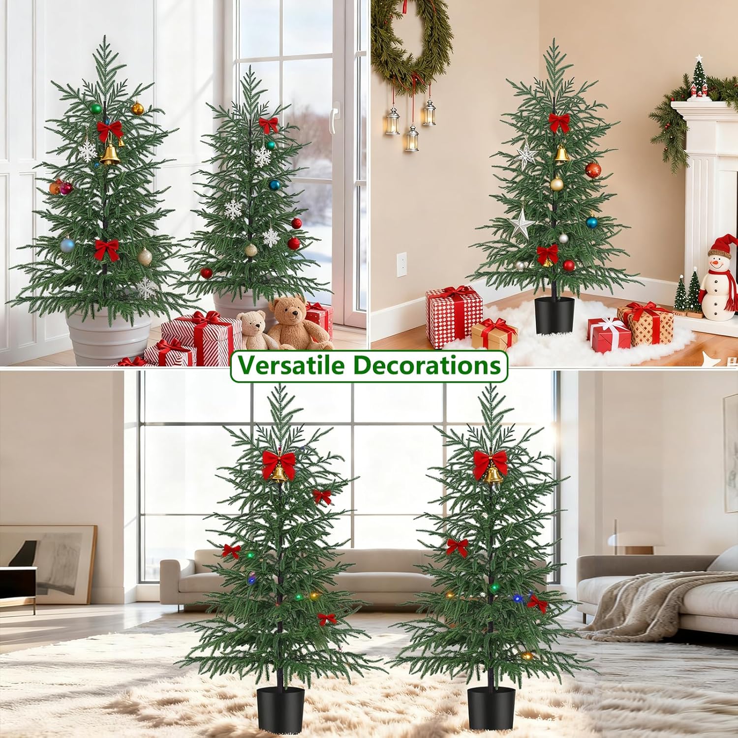 2 Pack 4FT Artificial Norfolk Pine Tree, Realistic UV Rated Shrubs Fake Potted Plants Faux Bushes for Christmas Decorations Outdoor Indoor Home Front Porch Decor