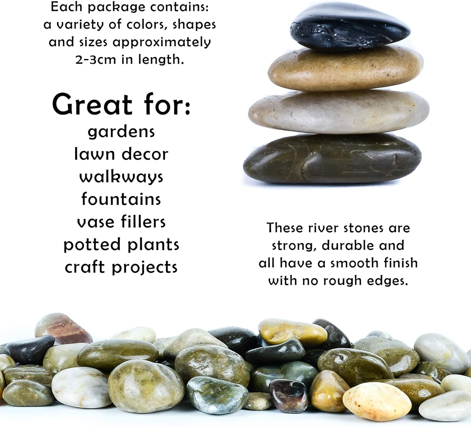 2 lbs Approx. 35 River Rocks Stones for Plants Pebbles for Indoor Plants | Aquarium Fish Tank Rocks | Polished Decorative Rocks for Vases (1.6-2.4 Inches)