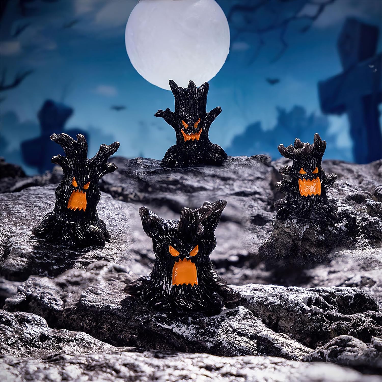 Halloween Miniature Figurines Mini Resin Craft Decorations Tiny Miniatures Ghost Tree Ornament Fairy Garden for Bonsai Terrarium Party Decorations Set of 6