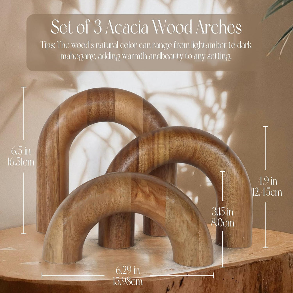 Oakrain 3 Pcs Wood Shelf Decor Aesthetic, Modern Aesthetic Home Decor Accent, Decorative Object for Coffee Table, Book Shelf, Minimalist Table Decor for Console, Living Room, Entryway, Brown