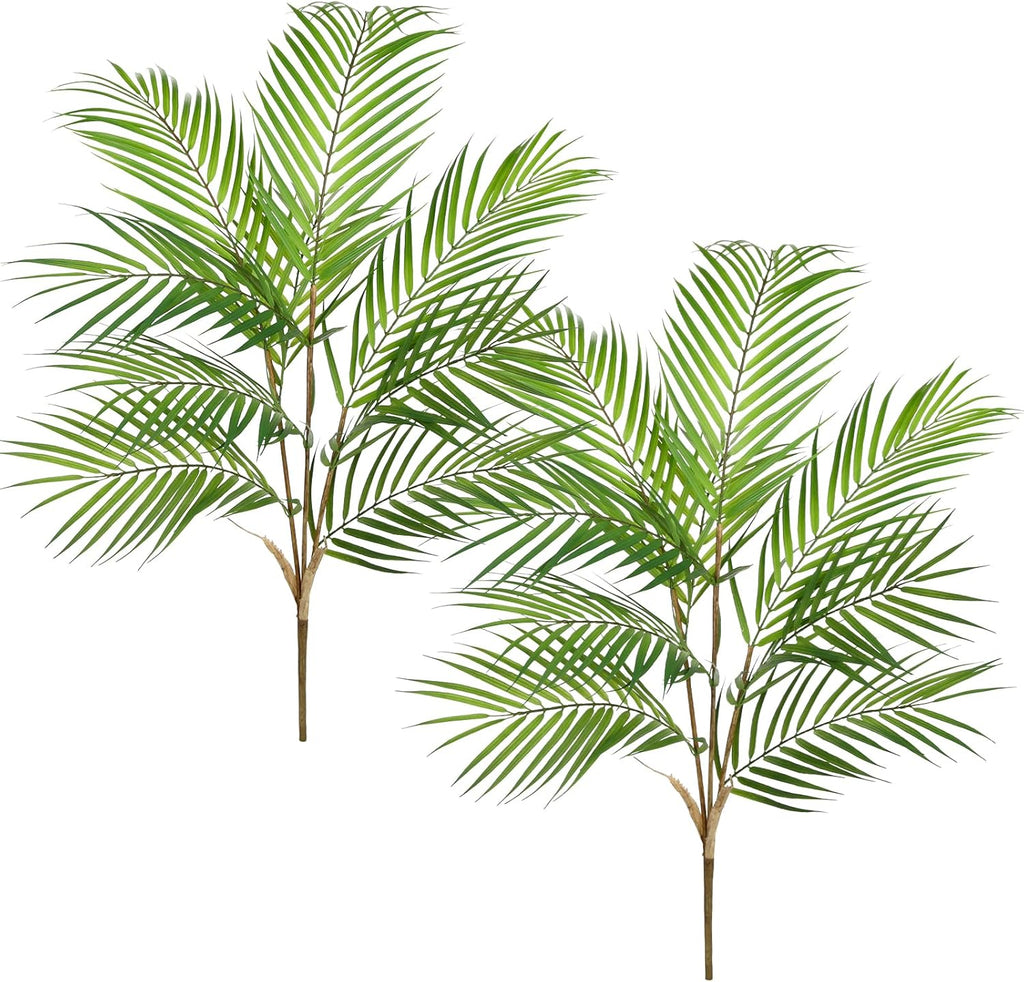 Hollyone 2PCS Artificial Palm Plants Leaves 30.7" Fake Tropical Areca Palm Bushes Tree Leaf Large Faux Greenery Stem Shrubs for Indoor Outdoor Home Garden Arrangement Jungle Safari Wedding Party Decor