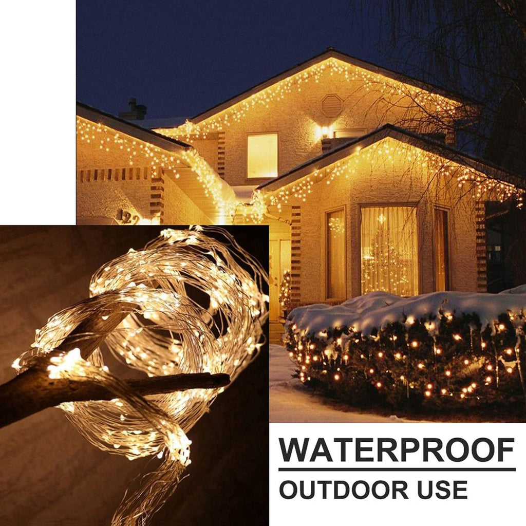 ANGMLN 200 LED Firefly Bunch String Lights Battery Operated, 8 Flashing Modes 10 Strand Waterproof Copper Wire Waterfall Lights Fairy Lights Gifts for Indoor Outdoor Christmas Wedding Party Decor