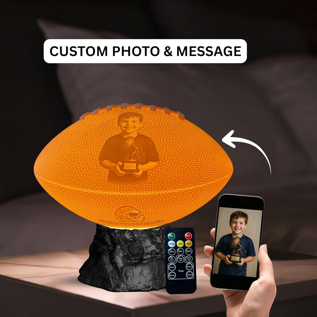 Personalized American Football Lamp with Custom Photo & Text – Sports Night Light for Kids & Adults | Boys Room Decor | Gamer Desk Light | Football Gift for Players, Fans & Coaches