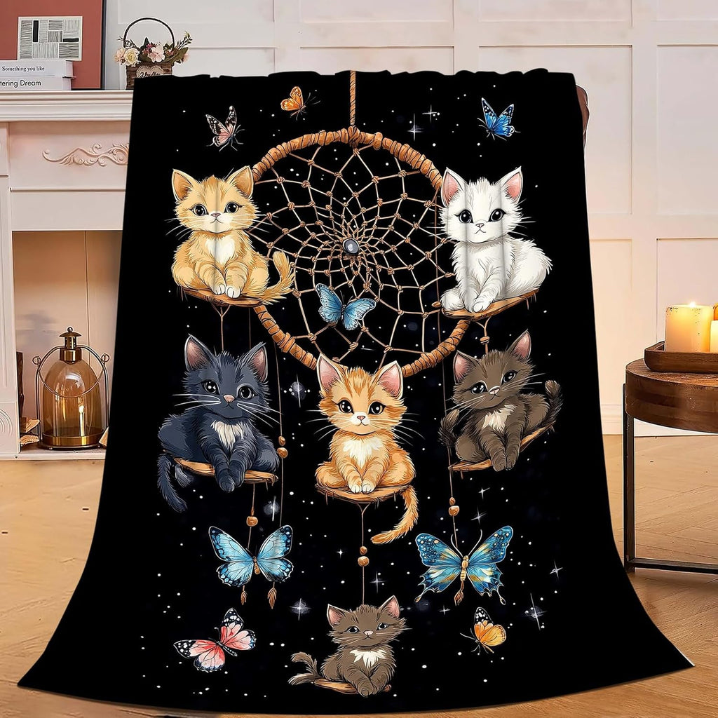 Cat Blanket Cute Cartoon Cat Throw Blanket Gifts for Girls Women Adults Men Kids Boys Super Soft Cozy Plush Fluffy Fuzzy Fleece Blanket Home Decor 60''X80''
