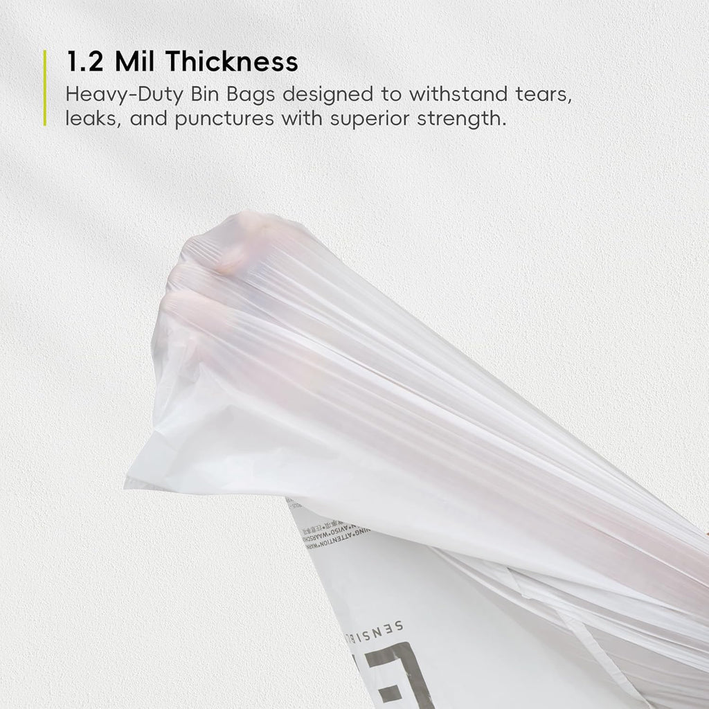 EKO 8 Gallon / 30.3 Liter,100 Count Drawstring Trash Bags, Extra-Strong Unscented Garbage Bags, Easy-Dispense Roll for Kitchen & Household Use, Resists Tears, Leaks and Punctures, Code F-1, White