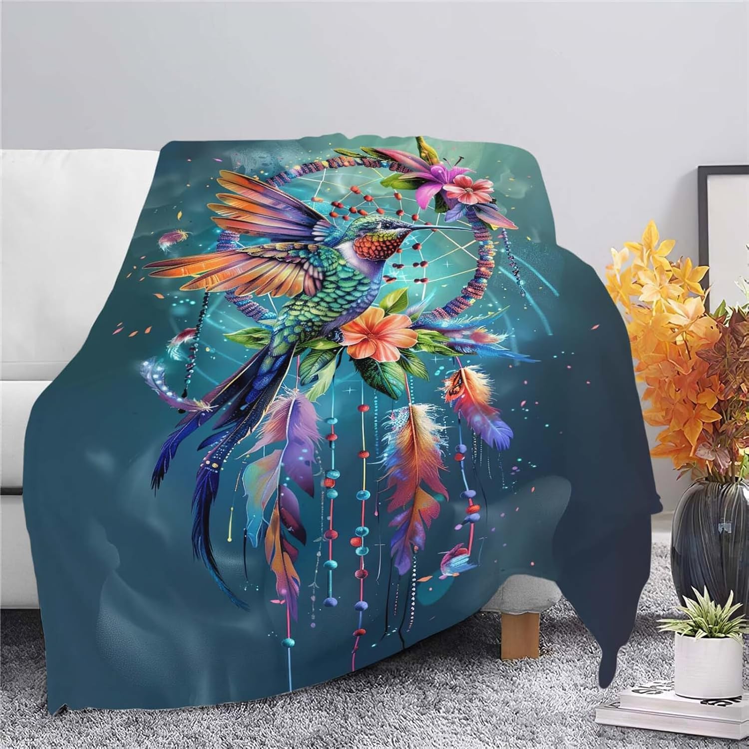 Hummingbird Throw Blanket Hummingbird Bird Stuff Gifts for Kids Girls Boys Adults Women Man Soft Cozy Warm Plush Fluffy Fuzzy Fleece Blanket Decor 40''X50''