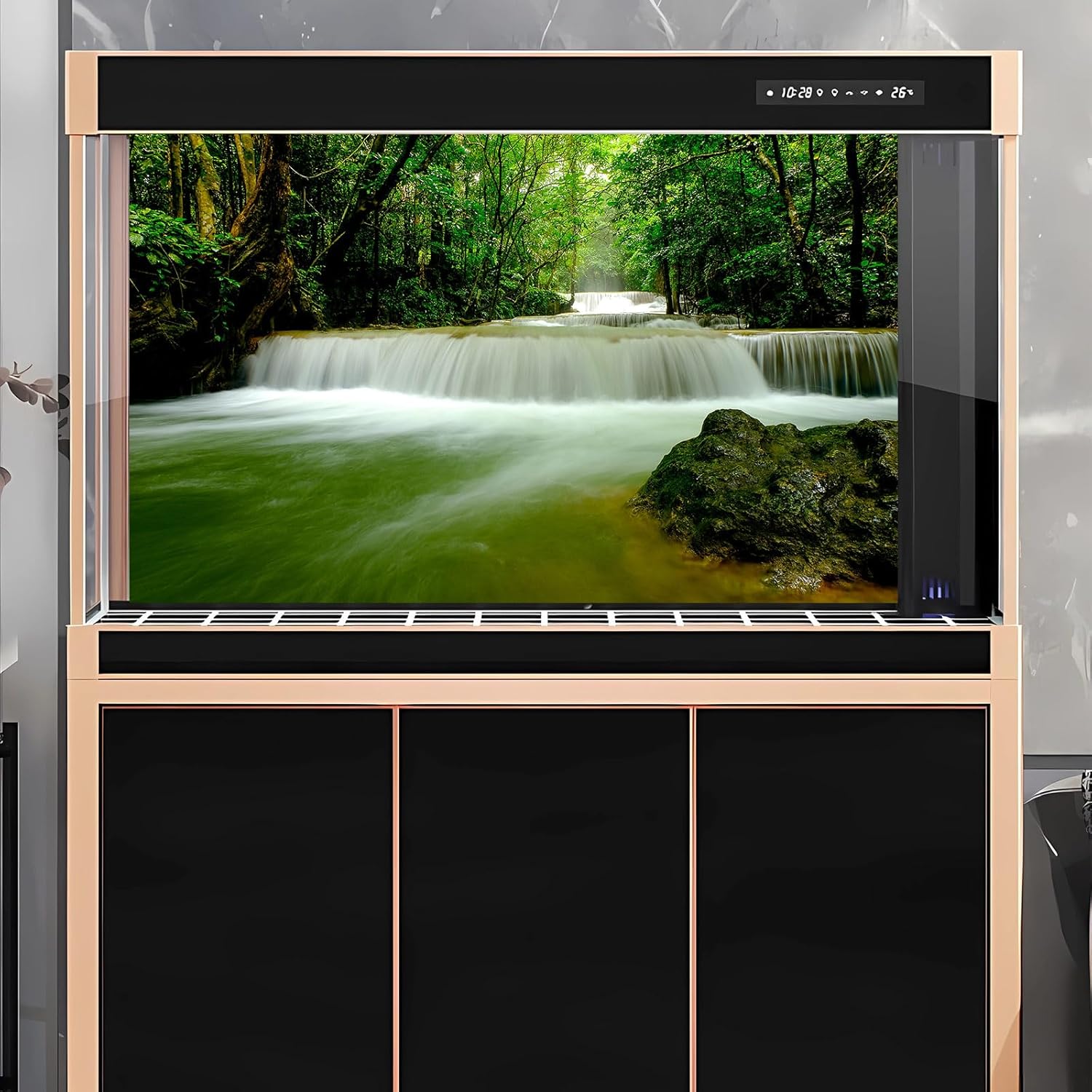 Waterfall Aquarium Background Deep Rainforest Natural Landscape Terrarium Background Falls Green Jungle Plants Fish Tank Background Waterfall Forest Reptile Background Wallpaper Vinyl 36x20in