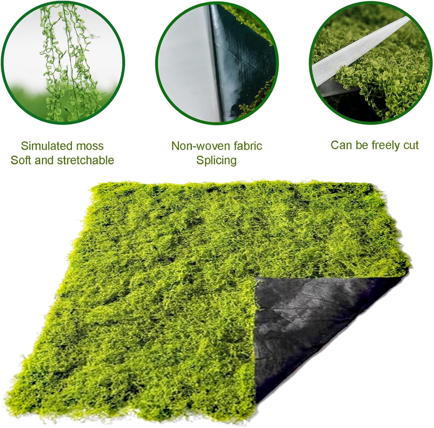 Artificial Green Moss Mat for Decoration Carpet Grass Wall, 39.37 * 39.37 inch Fake Moss for Crafts, Natural Decorative for Plants Indoor with Base Fabric, Artificial Grass Wall Suitable for DIY