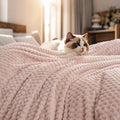 PHF Ultra Soft Flannel Fleece Blanket Queen Size, Lightweight 3D Jacquard Fleece Blanket, No Shedding, No Pilling, Luxury 340GSM Aesthetic Fluffy Cozy for Bed Room Decor, 90"x90", Rose Smoke