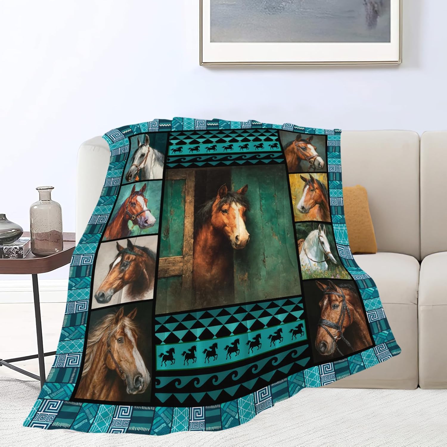 Horse Throw Blanket Horse Stuff Gifts for Kids Girls Boys Adults Women Men Soft Cozy Warm Plush Fluffy Fuzzy Fleece Blanket Decor 50''X60''