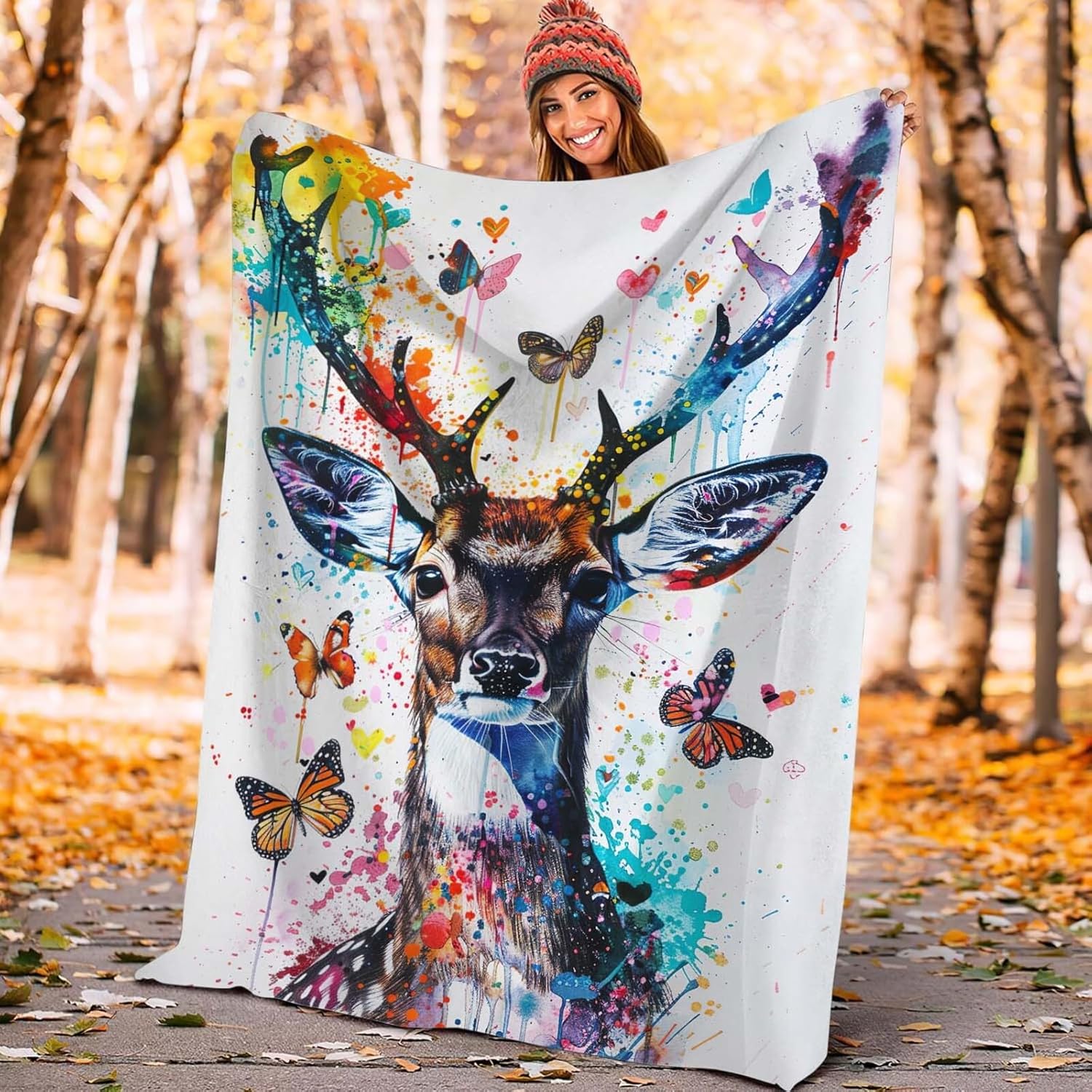 Deer Throw Blanket Elk Stuff Gifts for Kids Girls Boys Adults Women Man Soft Cozy Warm Plush Fluffy Fuzzy Fleece Blanket Decor 40''X50''