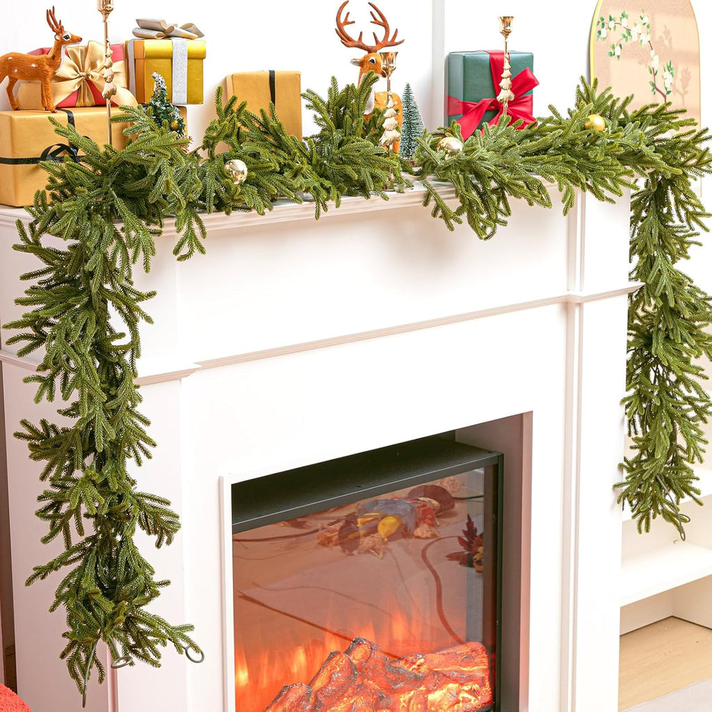 12 Pcs 5.6ft Artificial Christmas Garland Faux Norfolk Pine Garlands Realistic Leaves Hanging Greenery Plant for Christmas Table Fireplace Wall Mantle Indoor Xmas Decor