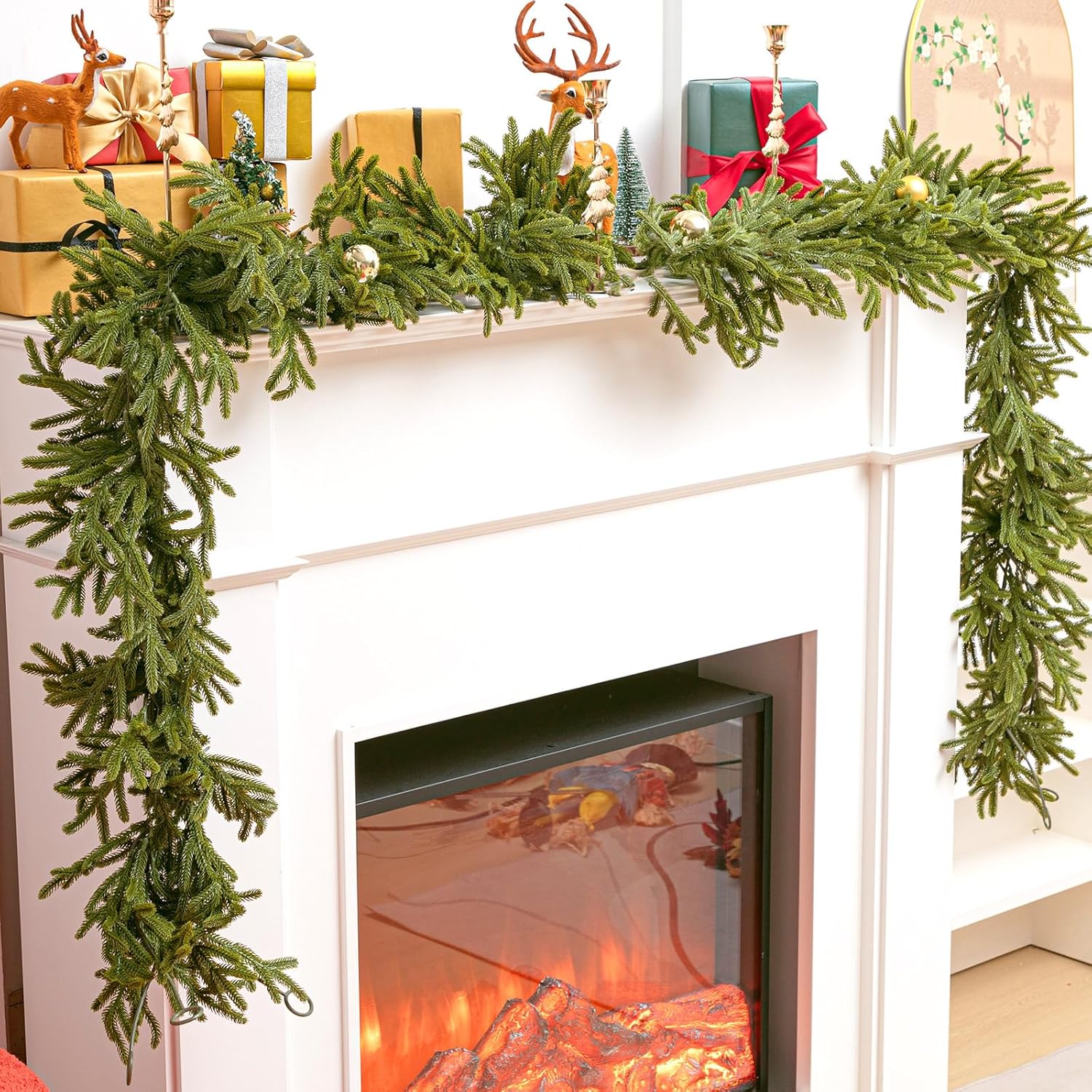 12 Pcs 5.6ft Artificial Christmas Garland Faux Norfolk Pine Garlands Realistic Leaves Hanging Greenery Plant for Christmas Table Fireplace Wall Mantle Indoor Xmas Decor