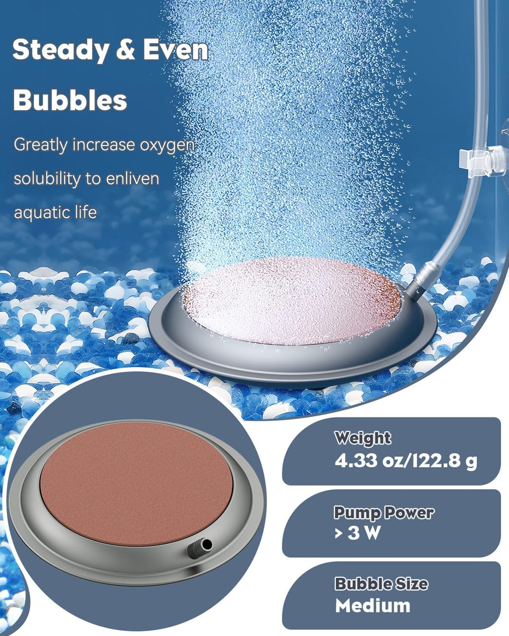 Pawfly 4.2 Inch Fish Tank Air Stone with Suction Cups Bubbler, Bubble Diffuser Oxygen Aquarium Air Stone, Pump and Tubing Not Included