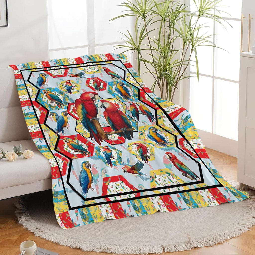 Parrot Bird Throw Blanket Macaw Stuff Gifts for Kids Girls Boys Adults Women Men Soft Cozy Warm Plush Fluffy Fuzzy Fleece Blanket Decor 40''X50''